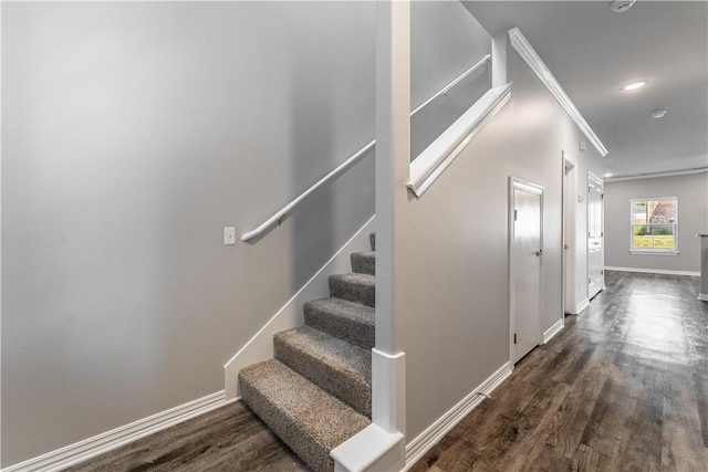 2643 S Kilimanjaro Way, Rogers, AR 72758 - stairway featuring wood finished floors and crown molding
