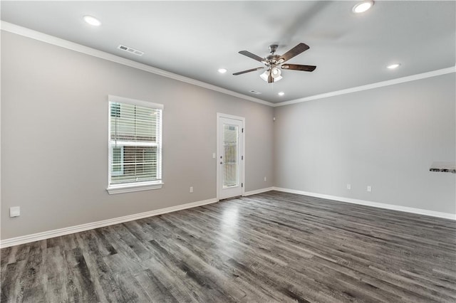2682 W Kilimanjaro Way, Rogers, AR 72758 - empty room with recessed lighting, ornamental molding, ceiling fan, and wood finished floors