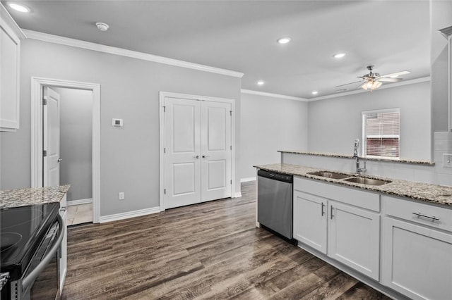2633 S Kilimanjaro Way, Rogers, AR 72758 - kitchen with dishwasher, ornamental molding, electric range, ceiling fan, and recessed lighting