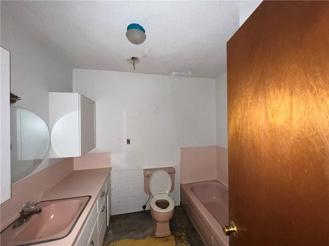 bathroom featuring vanity, toilet, and a bathing tub