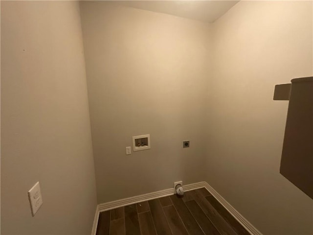 laundry area with wood-type flooring, electric dryer hookup, and hookup for a washing machine