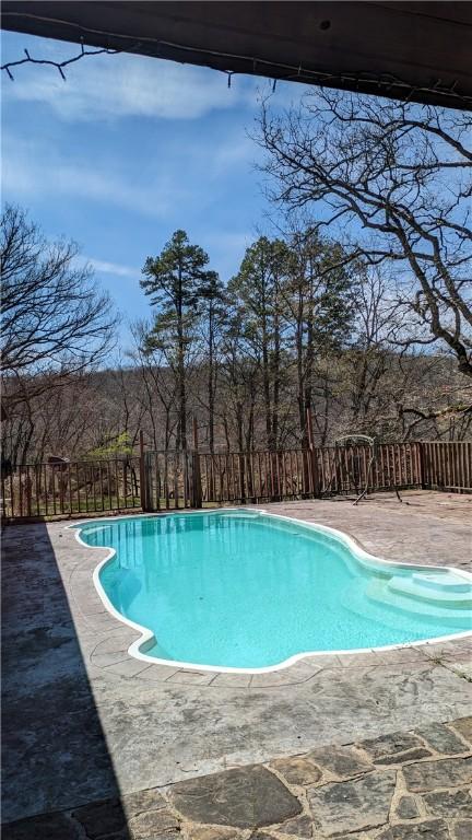 view of pool featuring a fenced in pool, a patio area, and fence