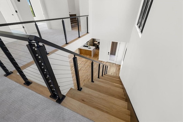 staircase featuring wood-type flooring