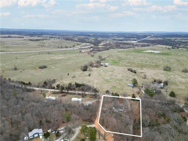 aerial view featuring a rural view