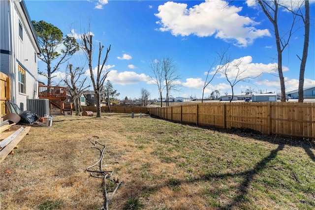 view of yard with a fenced backyard