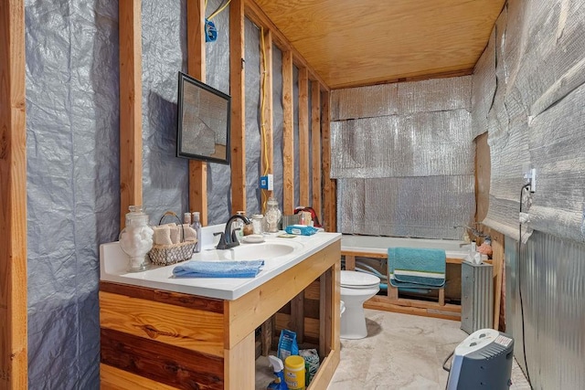 full bath featuring a tub, vanity, and toilet