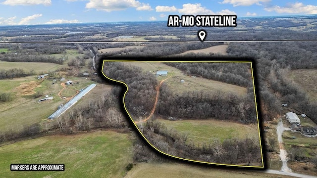 2638 Frye Rd, Southwest City, MO 64863 - aerial view of sparsely populated area featuring property parcel outlined