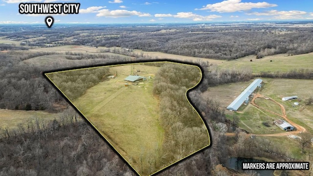 2638 Frye Rd, Southwest City, MO 64863 - view of rural area featuring property parcel outlined and a heavily wooded area
