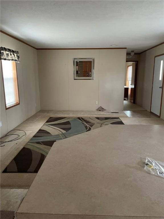 unfurnished living room with ornamental molding