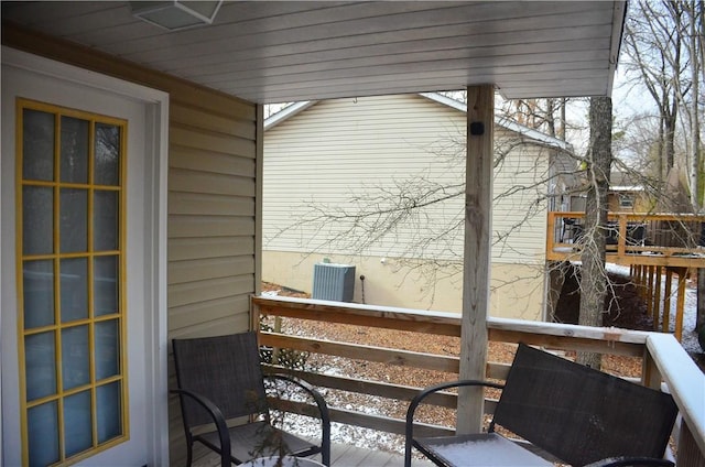 view of wooden balcony featuring a wooden deck