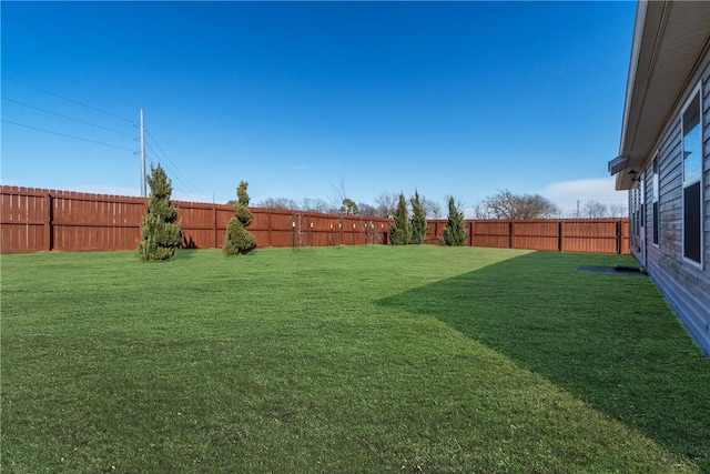 view of yard with a fenced backyard