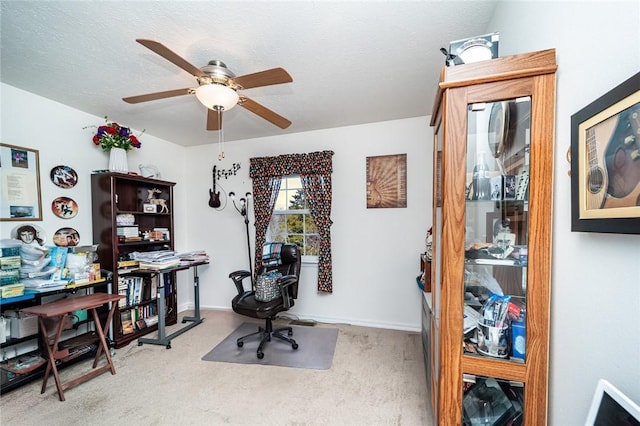 410 Paradise Heights Dr, Berryville, AR 72616 - office with a textured ceiling, carpet floors, a ceiling fan, and baseboards