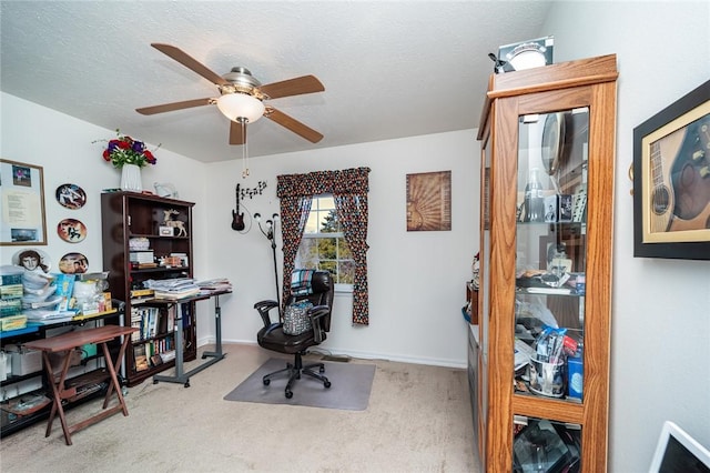 410 Paradise Heights Dr, Berryville, AR 72616 - carpeted home office with a textured ceiling, ceiling fan, and baseboards