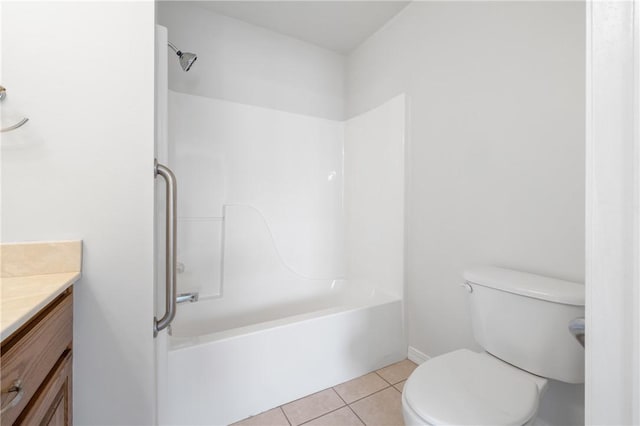 bathroom with shower / tub combination, vanity, toilet, and tile patterned floors