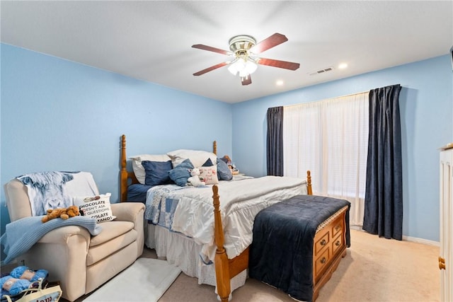 19407/19403 Dawn Hill E Rd, Gentry, AR 72734 - bedroom featuring baseboards, visible vents, a ceiling fan, and light colored carpet
