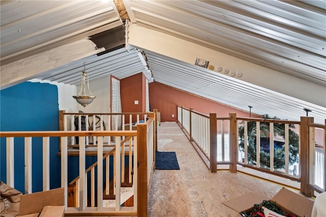 19407/19403 Dawn Hill E Rd, Gentry, AR 72734 - hallway with lofted ceiling and an upstairs landing