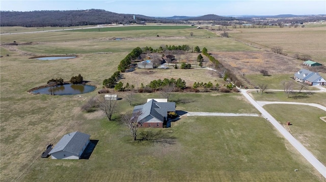 birds eye view of property featuring a rural view and a water view