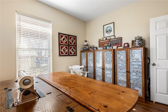 home office featuring dark wood-style flooring