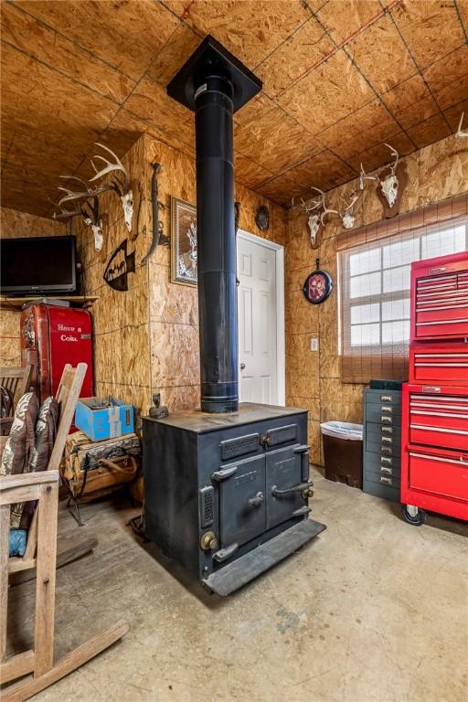 interior space with a wood stove