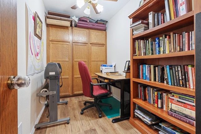 office with light wood-type flooring and baseboards