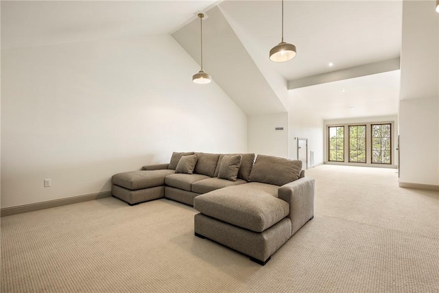 445 NW C St, Bentonville, AR 72712 - living room with carpet floors and high vaulted ceiling