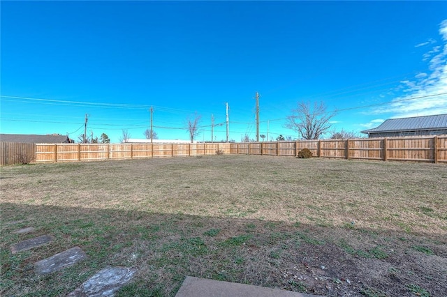 view of yard with a fenced backyard