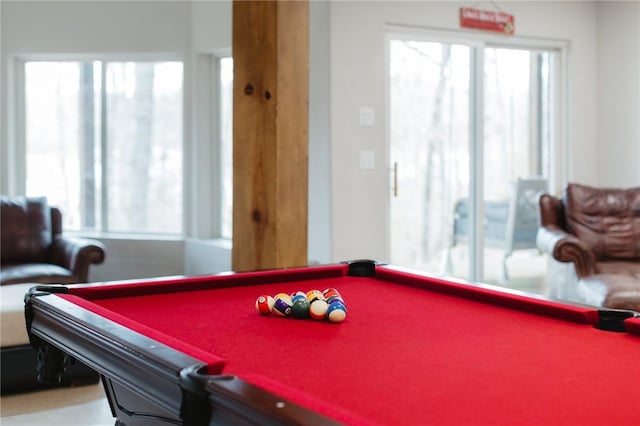 rec room featuring plenty of natural light and billiards