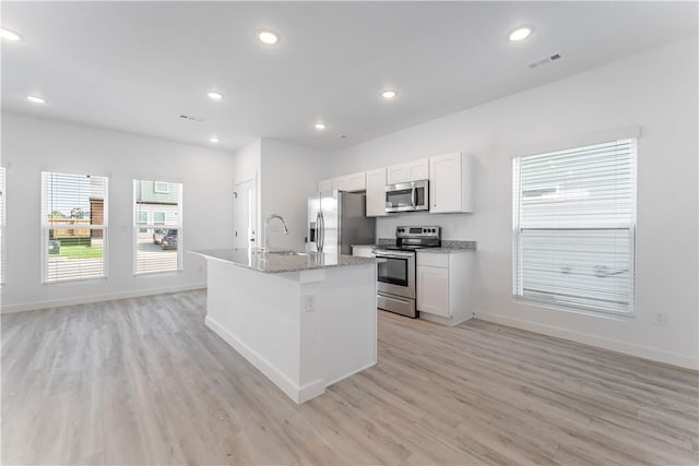 kitchen with white cabinetry, stainless steel appliances, a sink, and recessed lighting