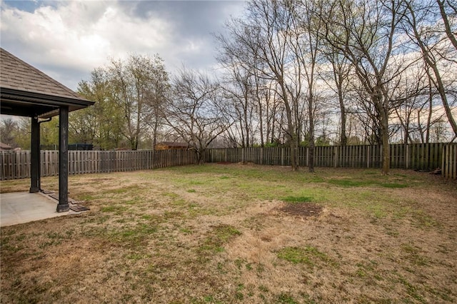 view of yard featuring a patio area and a fenced backyard