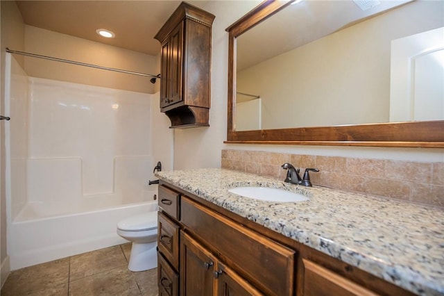 3601 SW Willowbrook Rd, Bentonville, AR 72713 - bathroom with recessed lighting, tile patterned flooring, shower / washtub combination, toilet, and vanity