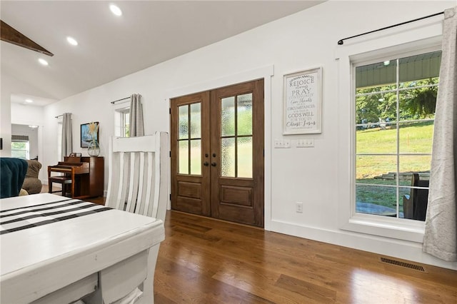 3205 Mc 4021, Everton, AR 72633 - entryway featuring french doors, dark wood-style flooring, vaulted ceiling, and recessed lighting