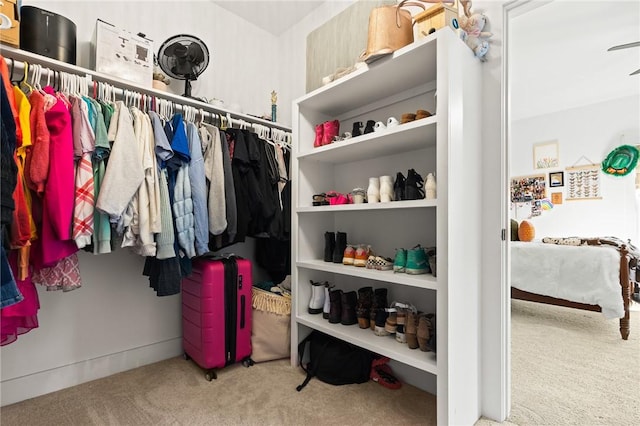 walk in closet featuring carpet floors