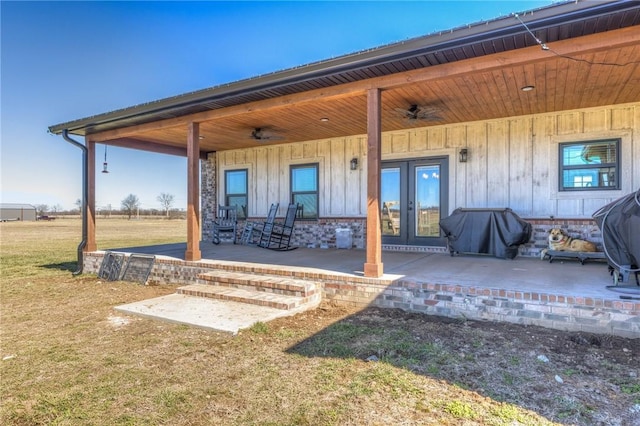 view of patio with french doors and grilling area