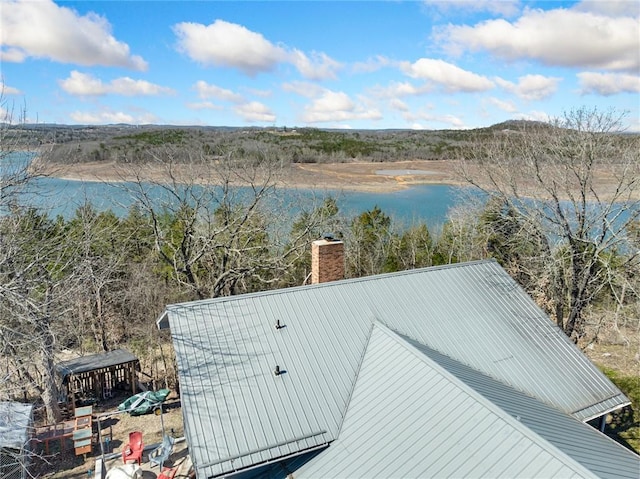 aerial view featuring a water view