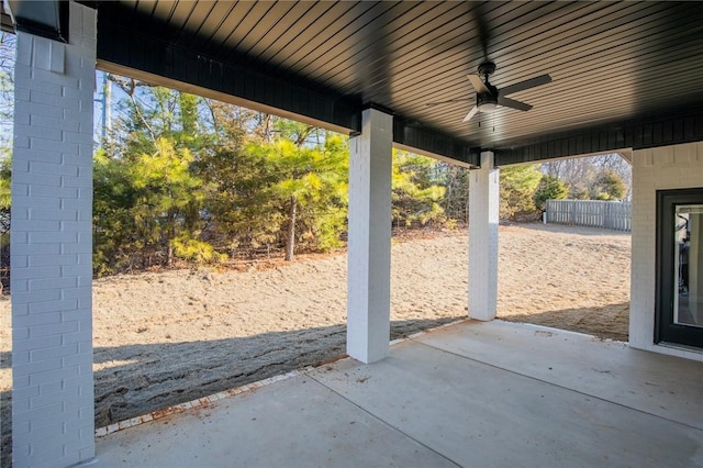 view of patio featuring ceiling fan