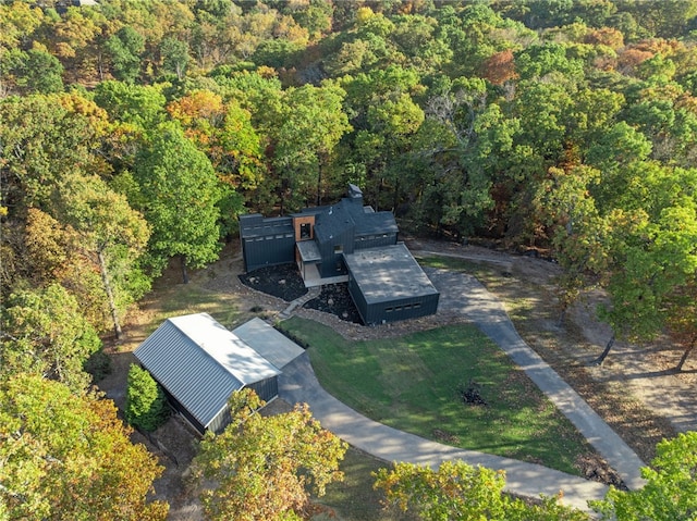 aerial view featuring a forest view