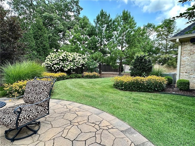 view of yard featuring a patio and fence