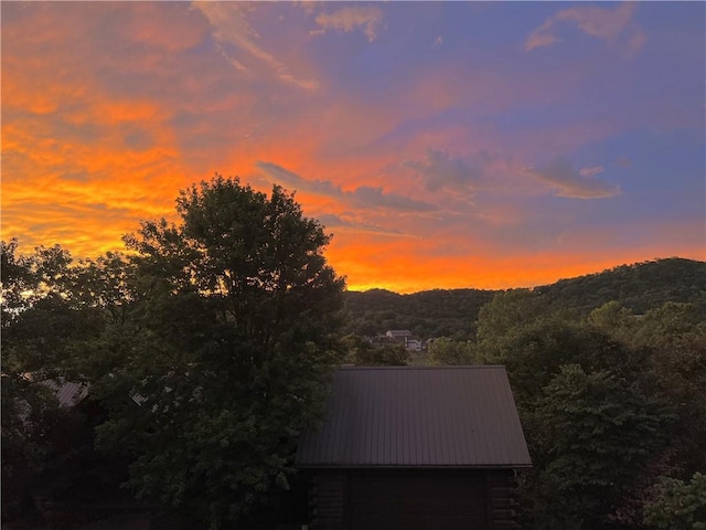 view of mountain feature featuring a wooded view