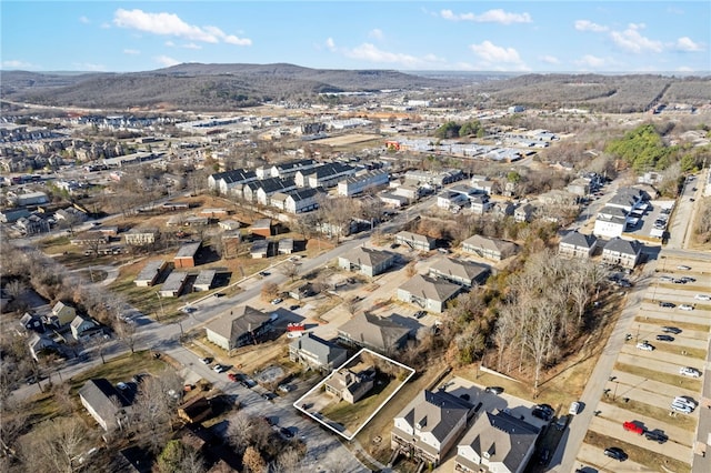 aerial view featuring a mountain view and a residential view