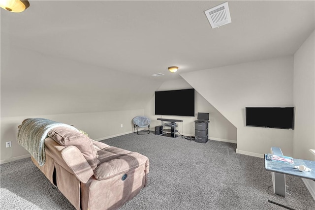 115 NE Lake Forest Ln, Bentonville, AR 72712 - living room with carpet, visible vents, lofted ceiling, and baseboards
