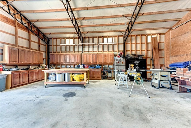 garage with metal wall