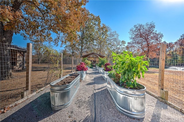 exterior space with a vegetable garden and fence