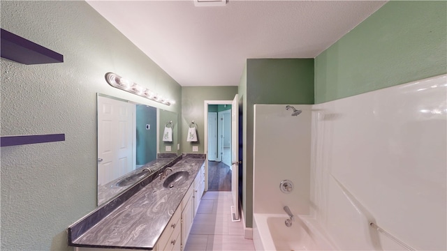 bathroom featuring shower / bath combination, vanity, and tile patterned floors