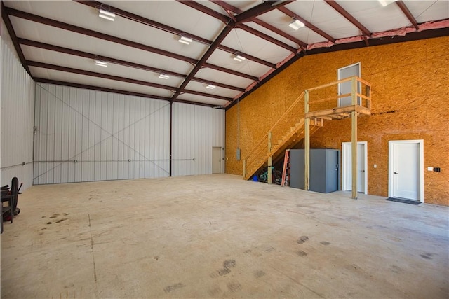 garage with metal wall