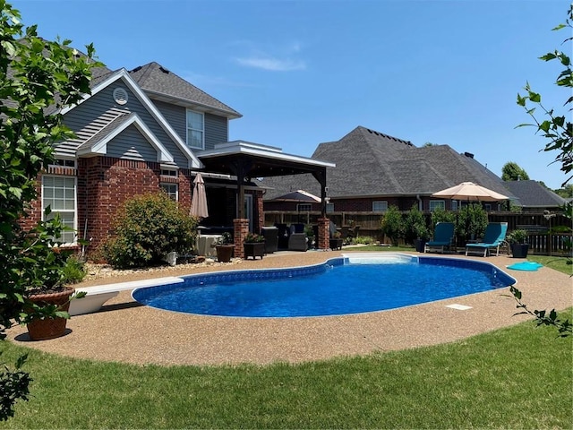 view of pool featuring a fenced in pool, a patio, and fence