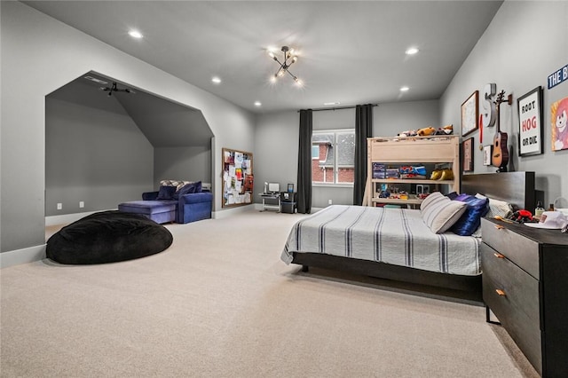 bedroom with baseboards, carpet flooring, and recessed lighting