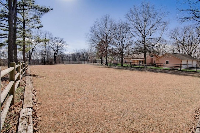 view of yard with a rural view, an enclosed area, and fence