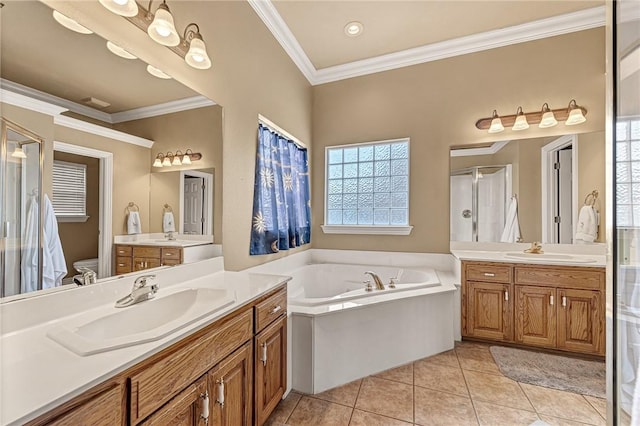 bathroom featuring ornamental molding, a sink, and tile patterned floors