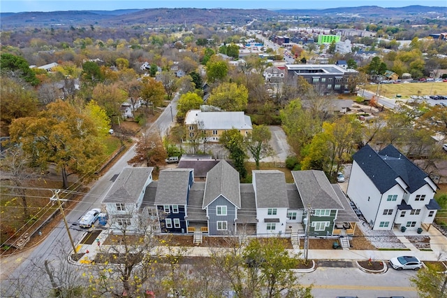 aerial view featuring a residential view and a mountain view