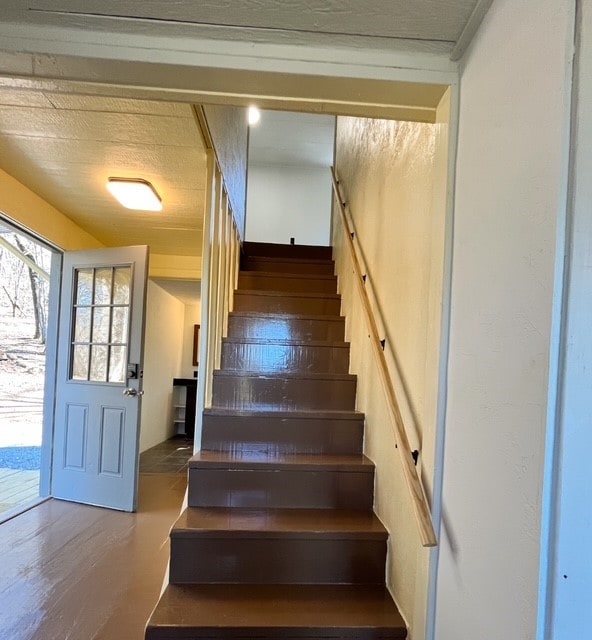 staircase featuring wood finished floors